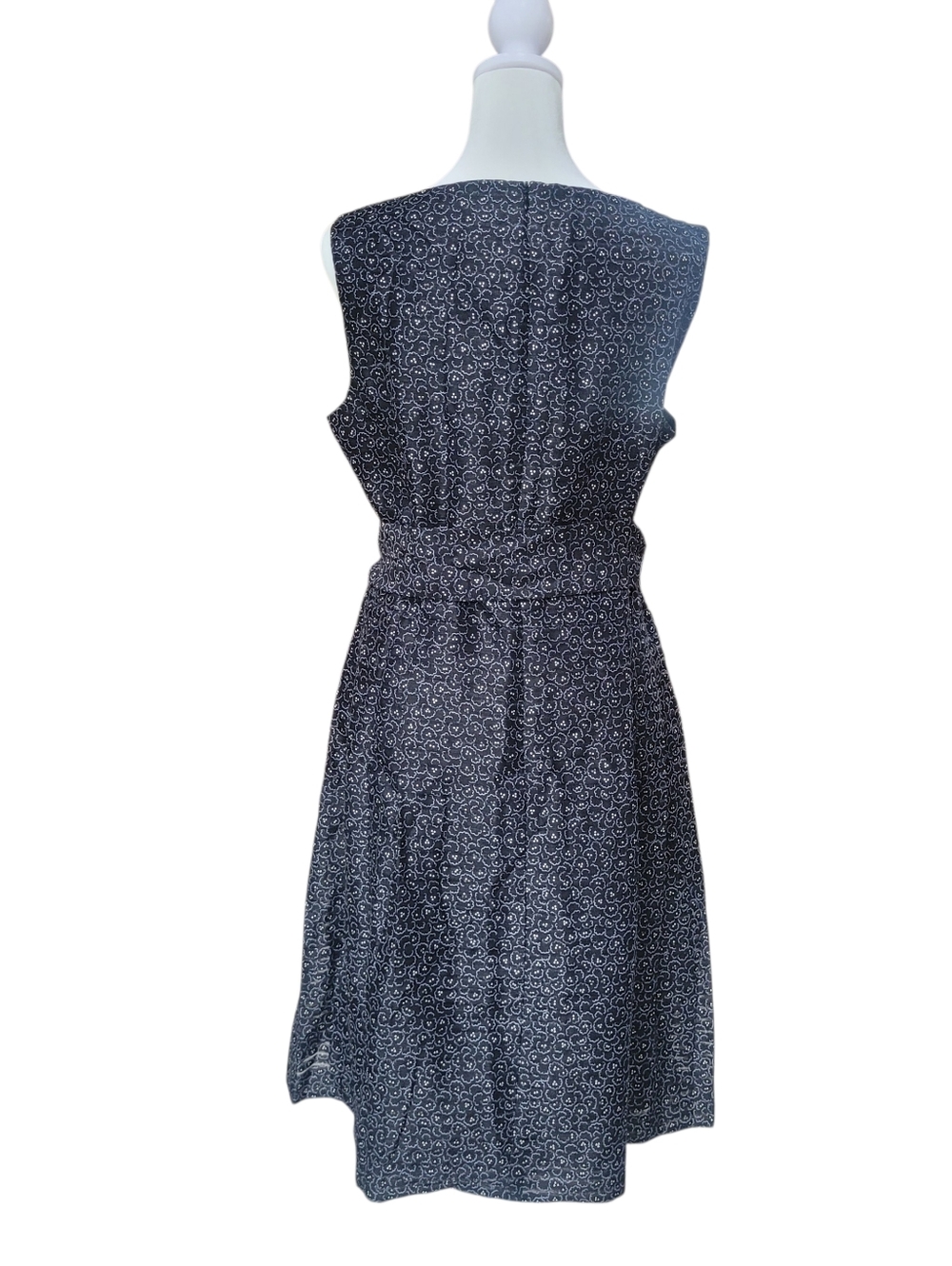Anne Klein Sleeveless Floral Print Tie-Waist Midi Dress A-Line Blue White Sz 12 - Picture 3 of 11